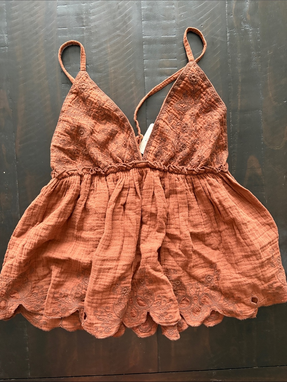 Free People Rust Orange Eyelet Babydoll Cami - Picture 1 of 3